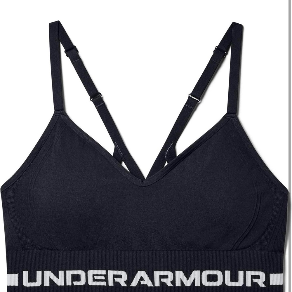 Under Armour Women's Black Sports Bra with white detailing - Picture 5 of 6